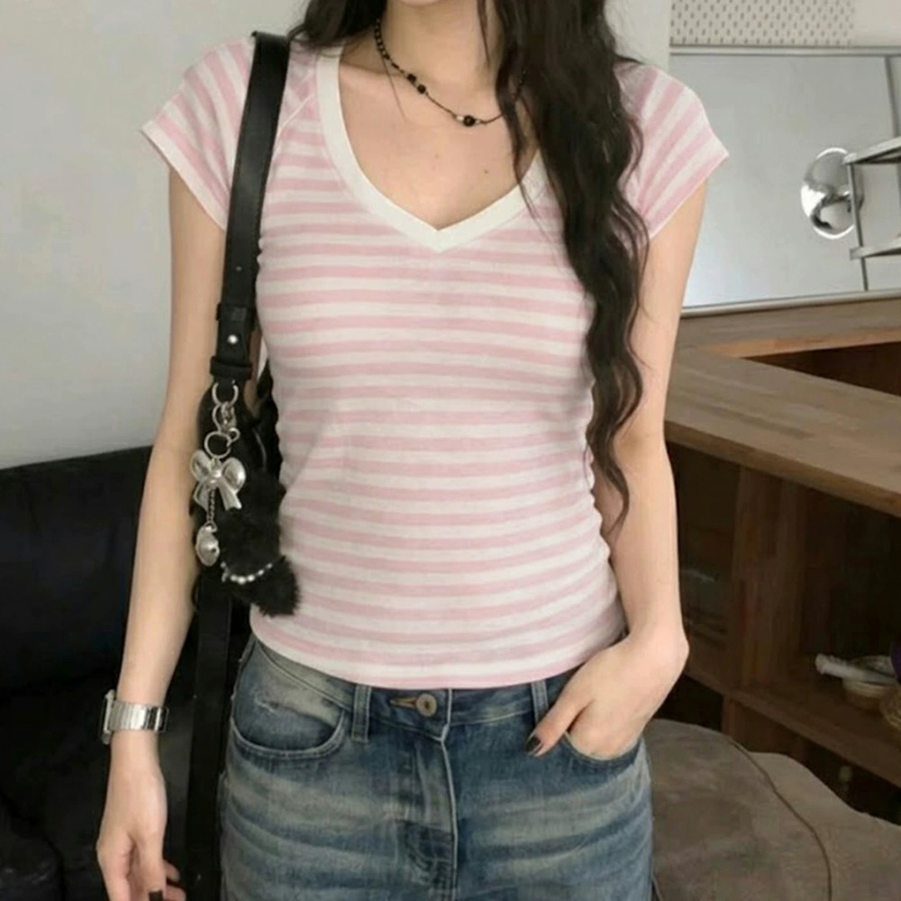 Zara Casual Striped Short Sleeve Tee Summer Slim Fit